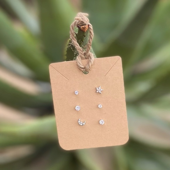 Celestial Set (3 Pairs) Stud Earring Set ~ Cubic Zirconia - Picture 3 of 8